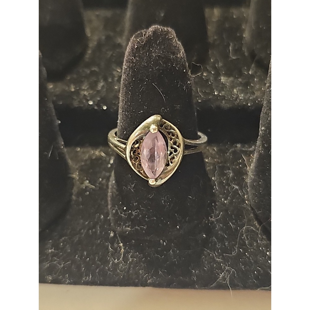 Vintage Avon 925 Sterling Silver Marquise Cut Amethyst Art Deco‎ Ring Size 8.5